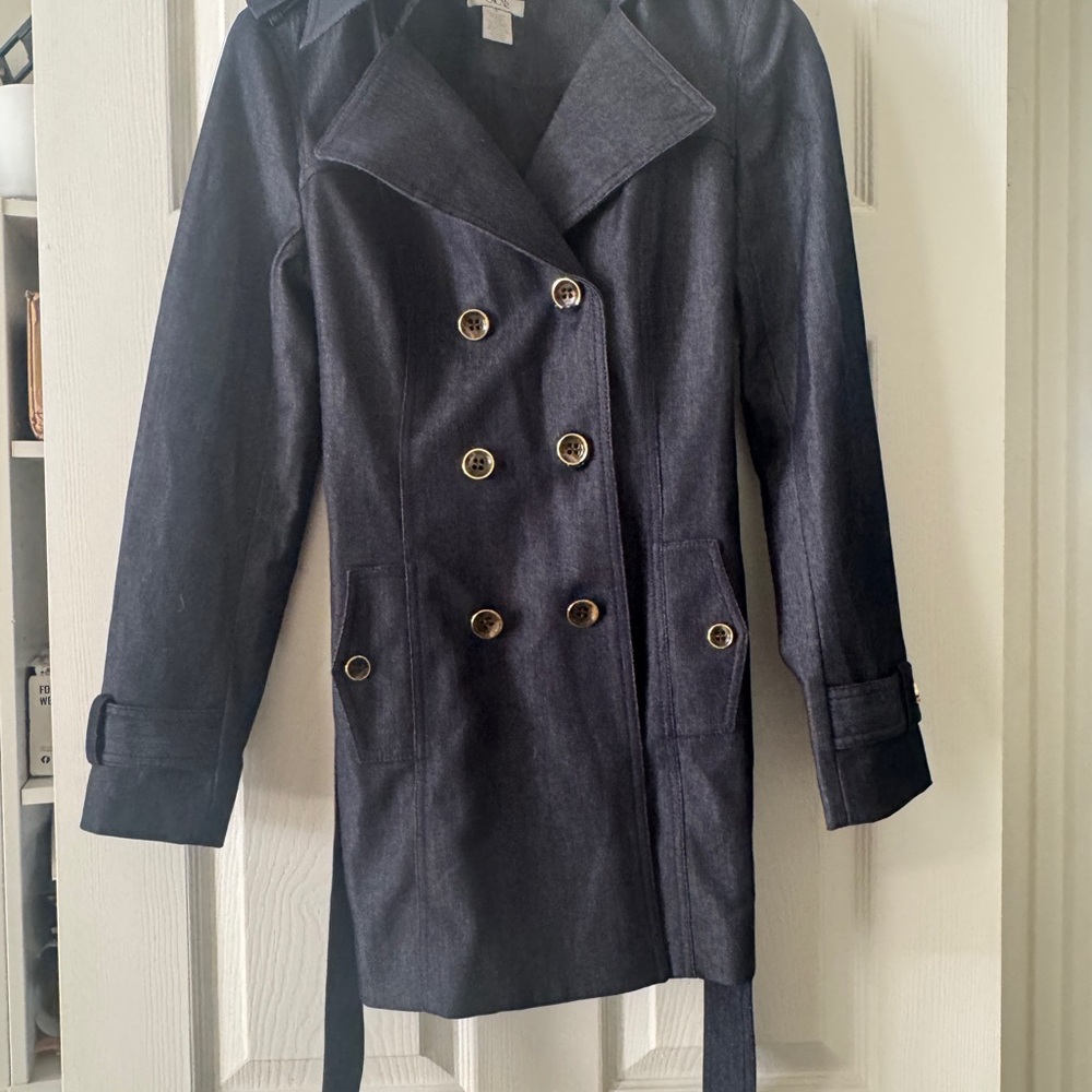 Cache Dark Denim Double-Breasted Trench Coat